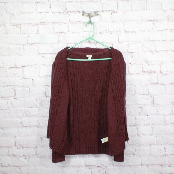 LL Bean Double L Cable Sweater Zip Cardigan Sweater Maroon Size L - Picture 11 of 12